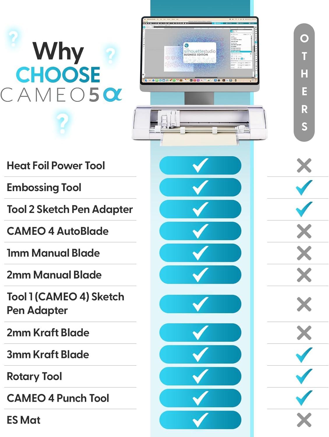 image:imageSilhouette America Cameo 5 Alpha Smart Cutting Machine for Print amp Cut Quiet Operation with AutoBlade Studio Software Cutting Mat Vinyl Paper amp Fabric Compatible Classic WhiteDeluxe Bundle