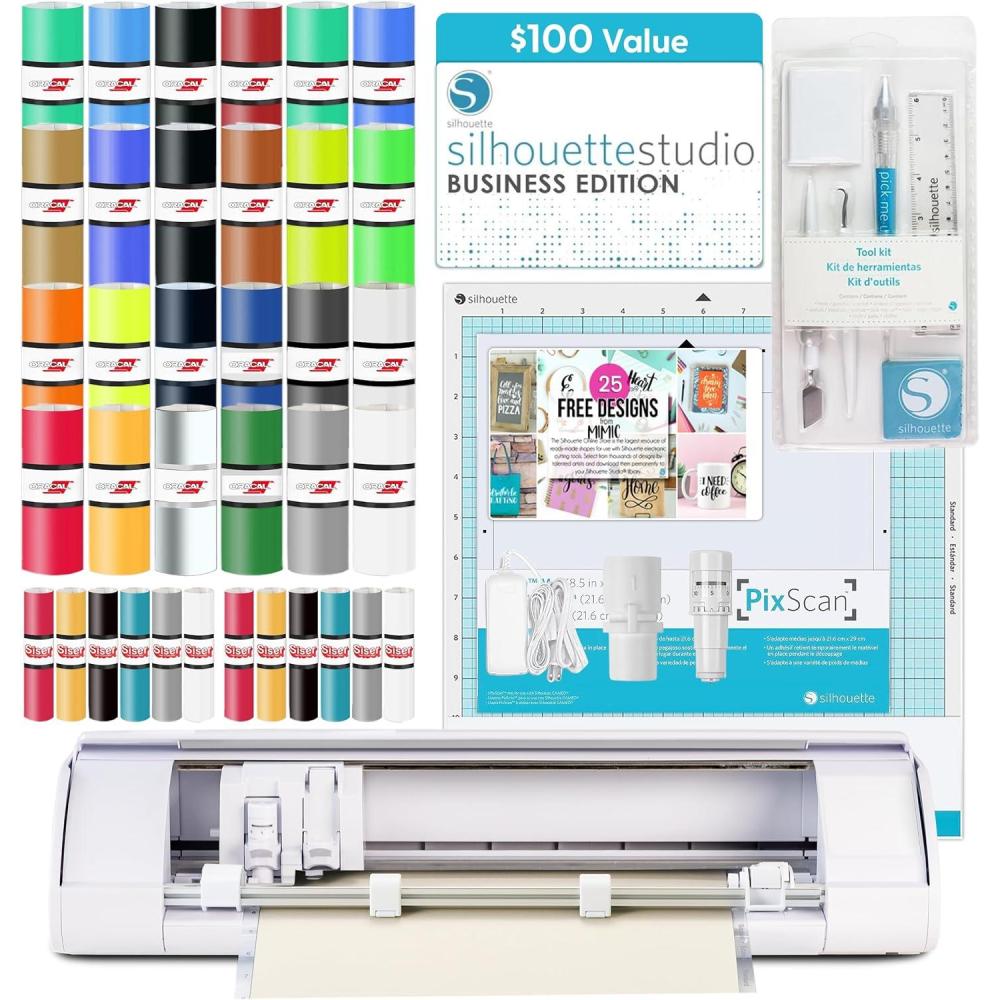 image:imageSilhouette America Cameo 5 Alpha Smart Cutting Machine for Print amp Cut Quiet Operation with AutoBlade Studio Software Cutting Mat Vinyl Paper amp Fabric Compatible Classic WhiteDeluxe Bundle