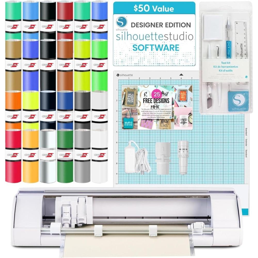 image:imageSilhouette America Cameo 5 Alpha Smart Cutting Machine for Print amp Cut Quiet Operation with AutoBlade Studio Software Cutting Mat Vinyl Paper amp Fabric Compatible Classic WhiteStarter Bundle