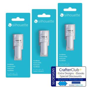 Silhouette Autoblade Pack of 3 Replacement Blades for Cameo 3 and Portrait 2- withCrafterClub+50 Free Designs